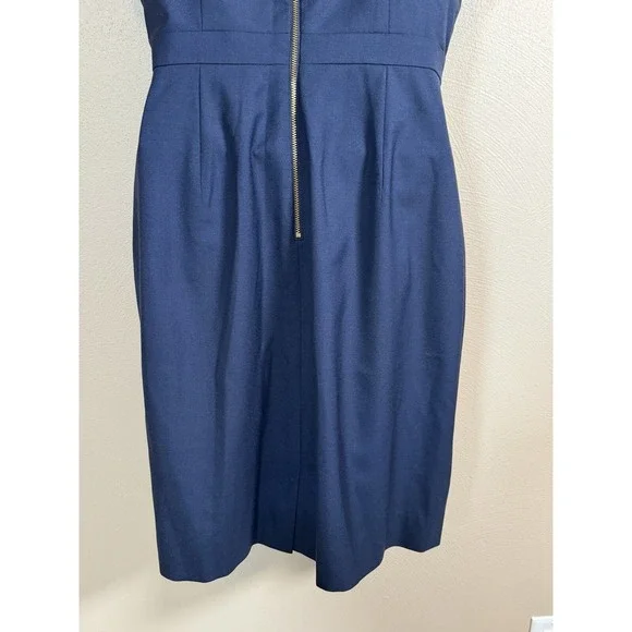 J.CREW Women's Monday Dress Lined Solid 100% Blue Wool Ruffle Sheath Career Sz 8 - Picture 15 of 16
